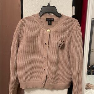 Rachel Zoe Women's Beige Cardigan with Floral Accent